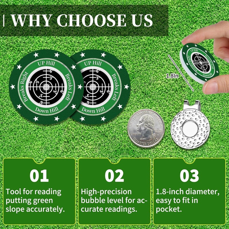DESELL Golf Green Reader, 2 Pack Golf Ball Marker Hat Clip with High Precision Horizontal Bubble, Putting Training Aid Golf Accessories Tool Gift for Men Women - Image 4